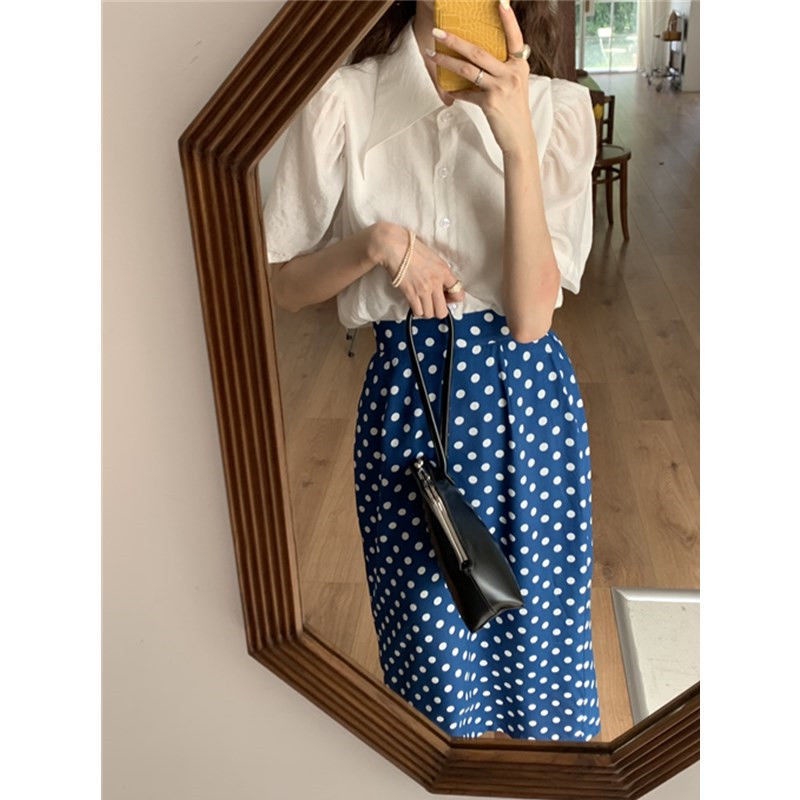 Bộ Áo Mỏng Dáng Chữ A + Chân Váy Chấm Bi Thời Trang Hàn Quốc 2022