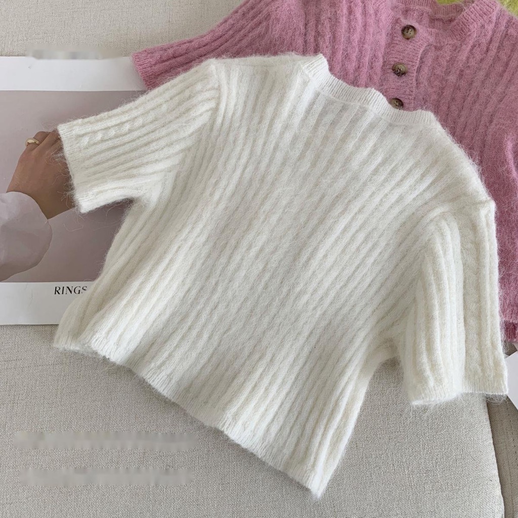 Áo cardigan Dệt Kim Tay Ngắn Mềm Mại Phong Cách Hàn Quốc Dành Cho Nữ
