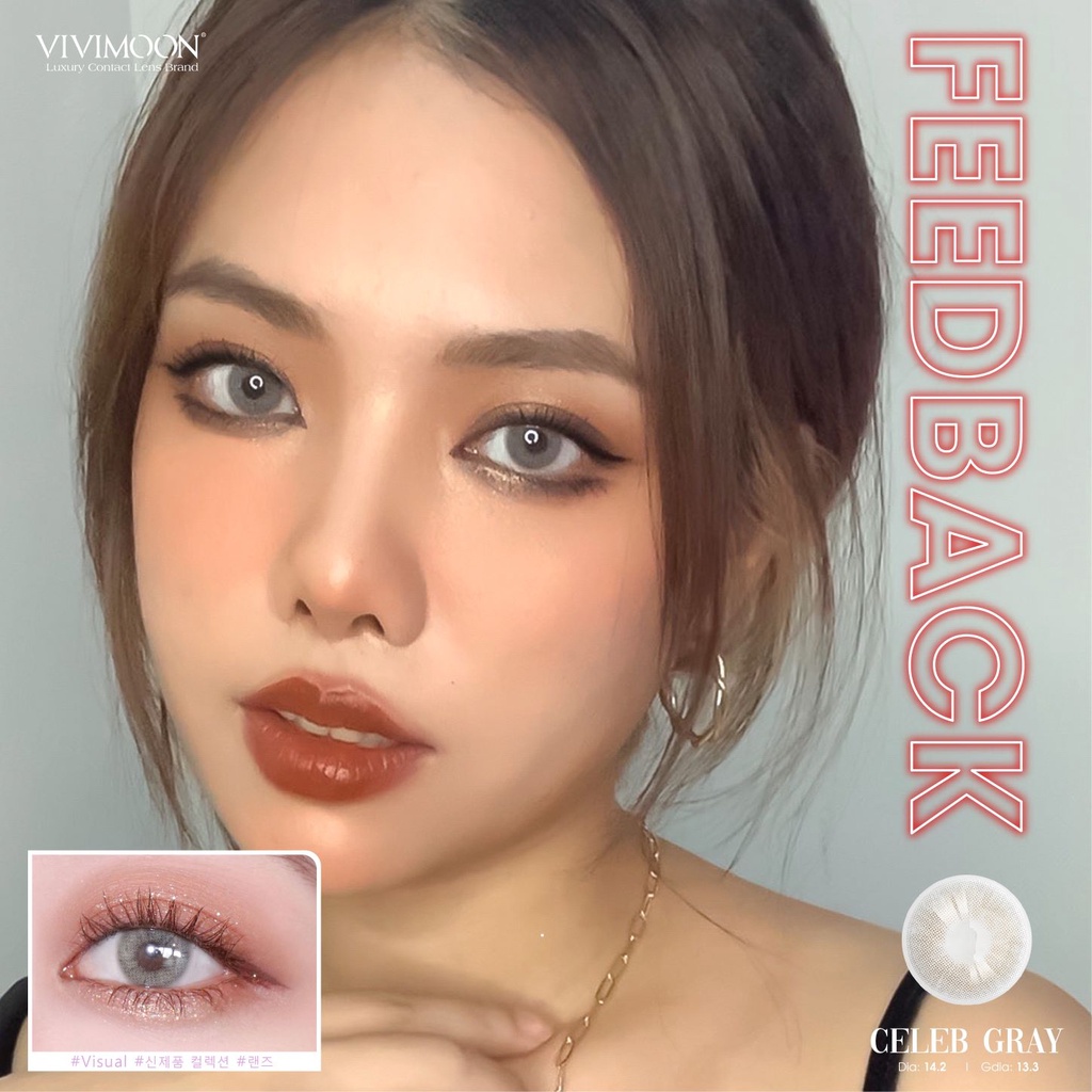 Lens Xám Tây Sáng Cho Mắt Thở CELEB Gray Cận từ 0 - 8 Độ Giãn Nhẹ VIVIMOON