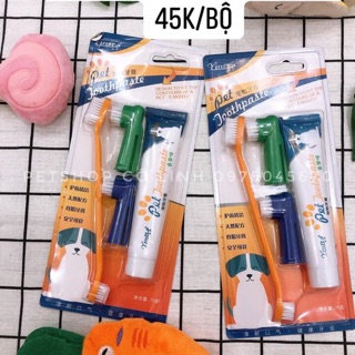 🐄🍭BỘ BÀN CHẢI VÀ KEM ĐÁNH RĂNG CHO CHÓ MÈO VỊ SỮA 🐄🍭