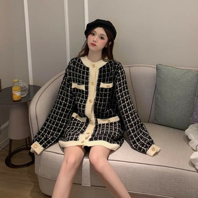 Hàng Sẵn_ Áo dạ tweed áo khoác len kẻ sọc phong cách Hàn | BigBuy360 - bigbuy360.vn