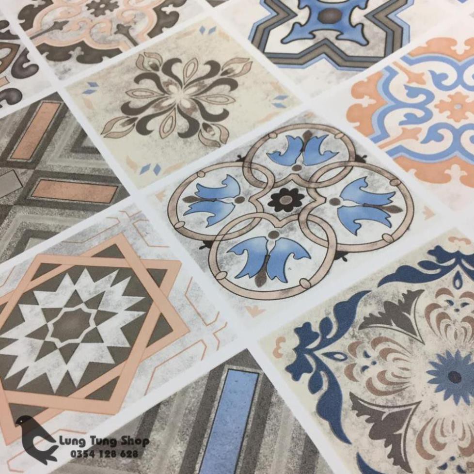 Decal gạch bông - giấy dán tường dán bếp màu gạch bông giả cổ