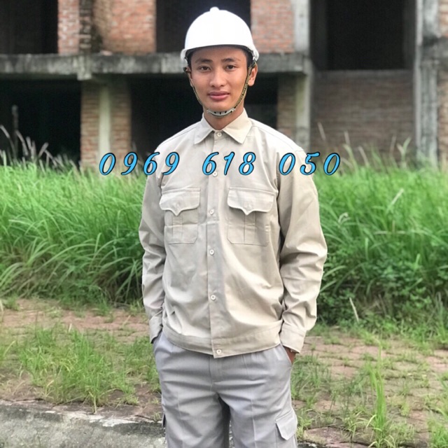 QUẦN ÁO BẢO HỘ LAO ĐỘNG - BỘ QUẦN ÁO CÔNG NHÂN - MÀU GHI - VẢI V21