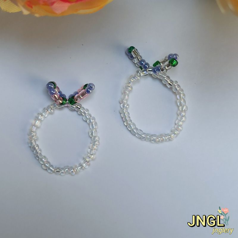 Nhẫn hoa nhí Violet kiểu Hàn | Nhẫn nơ thỏ hạt cườm dễ thương|beaded flower ring