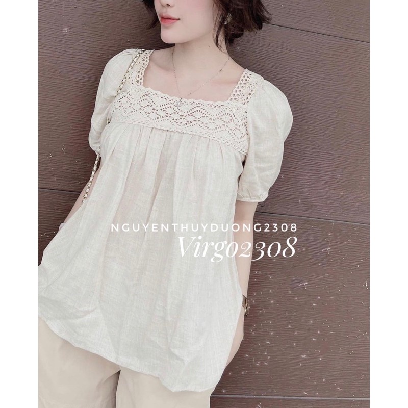 [Ảnh thật/Sẵn]Set áo BABYDOLL LINEN cổ vuông viền ren | BigBuy360 - bigbuy360.vn