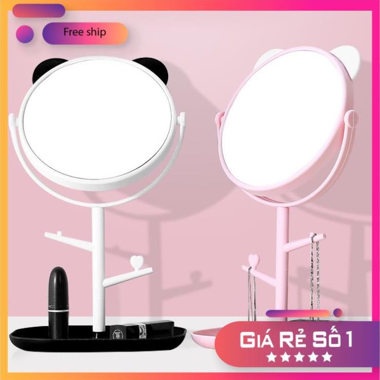 Gương Trang Điểm Để Bàn Tai Mèo Dễ Thương Xoay 360 Độ