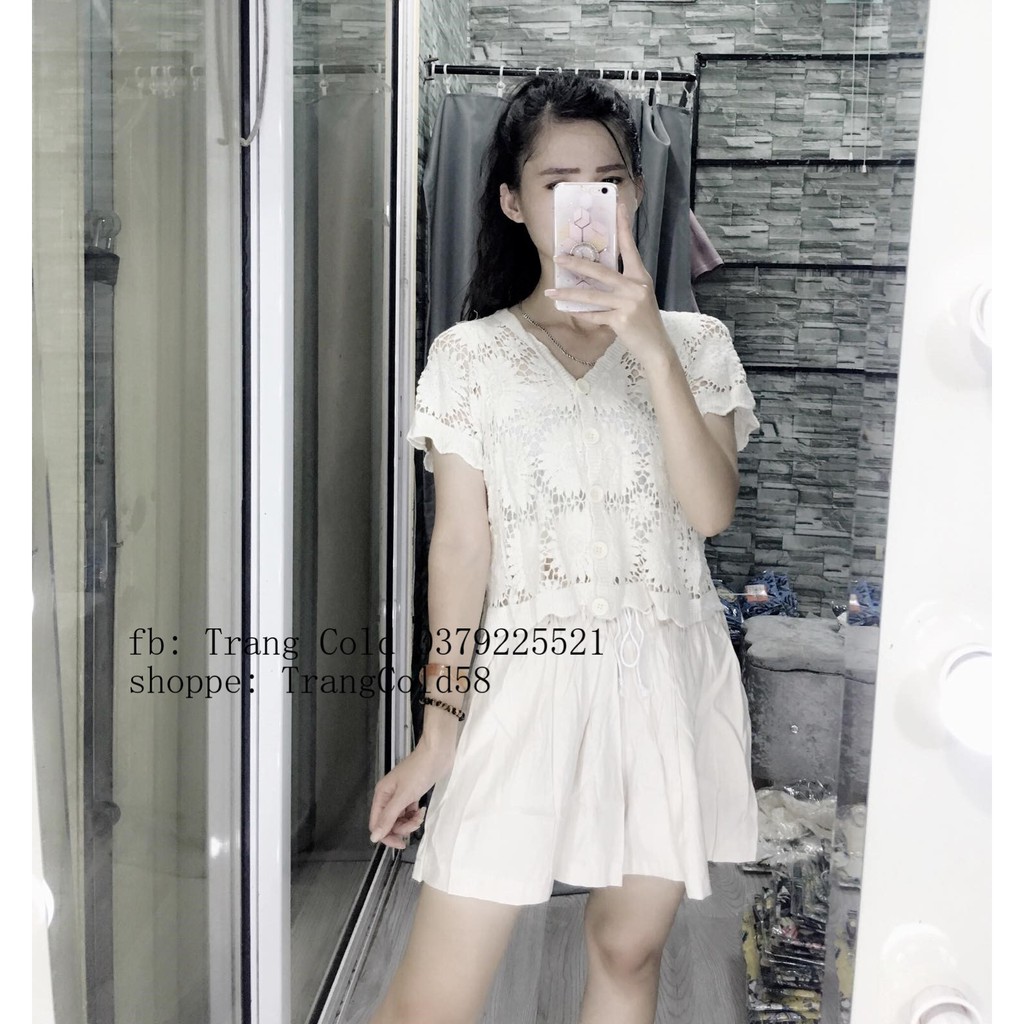 Áo, set ren cổ V cài khuy (Ảnh thật shop tự chụp)