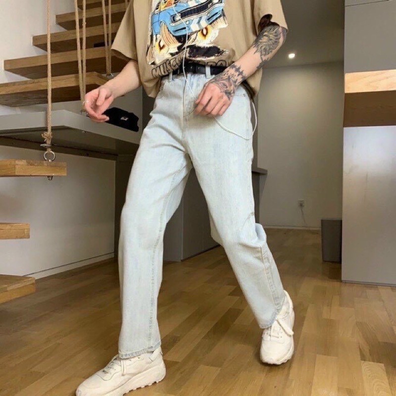 QUẦN JEANS ỐNG XUÔNG NAM TRƠN