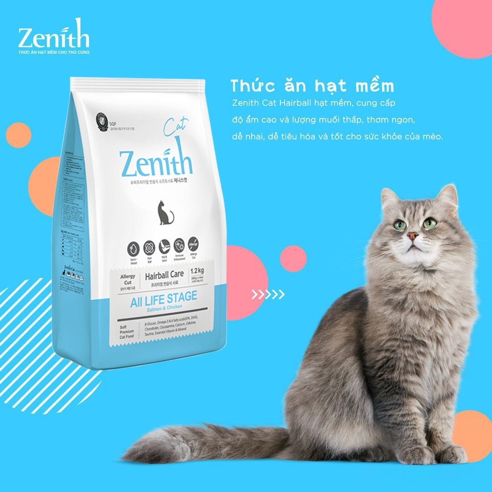 Hạt Zenith cho mèo, Hạt mềm Zenith cho mèo mọi lứa tuổi giúp tiêu búi lông hiệu quả