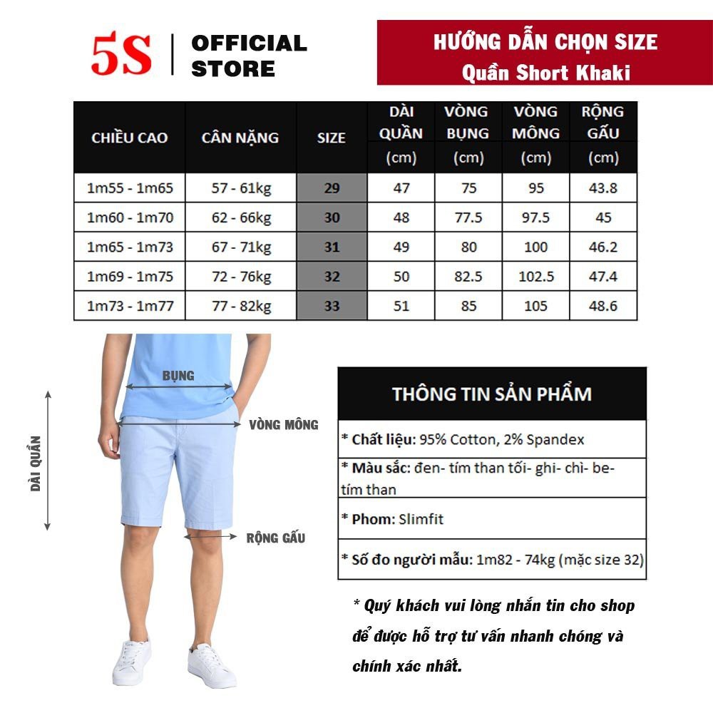 [MUA 2 GIẢM 30K]Quần Short Nam 5S (7 màu), Vải Kaki Cotton Premium Thấm Hút, Co Giãn Tốt, Lưng Chun Thoải Mái (QSK21051)