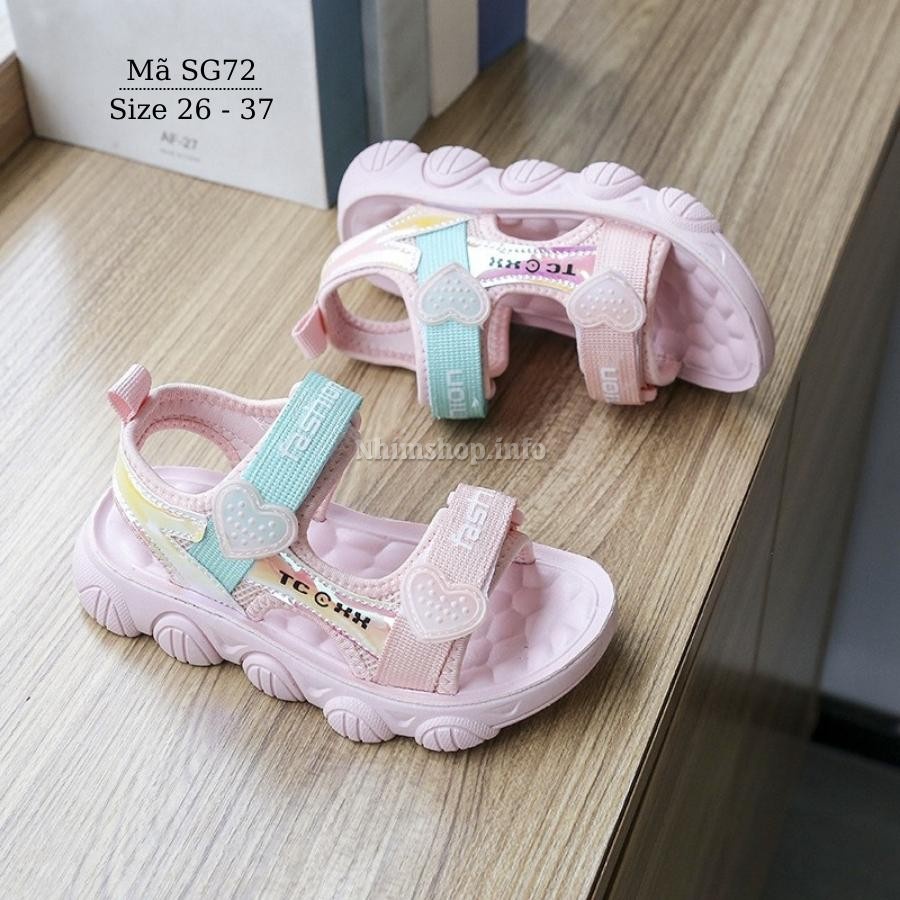 Giày sandal đi học cho bé gái 3 - 12 tuổi quai ngang êm màu hồng kiểu dáng thời trang phong cách Hàn Quốc SG72