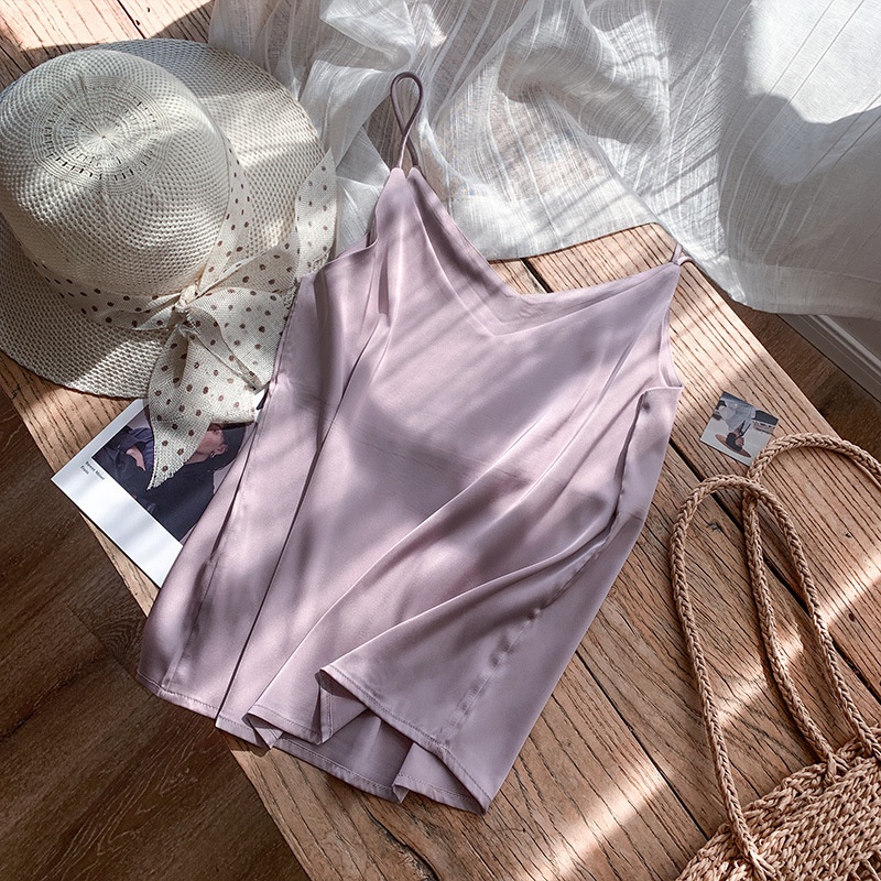Áo Hai Dây Giả Lụa Satin Cổ Chữ V Dáng Rộng Thời Trang Quyến Rũ Dành Cho Nữ 2022