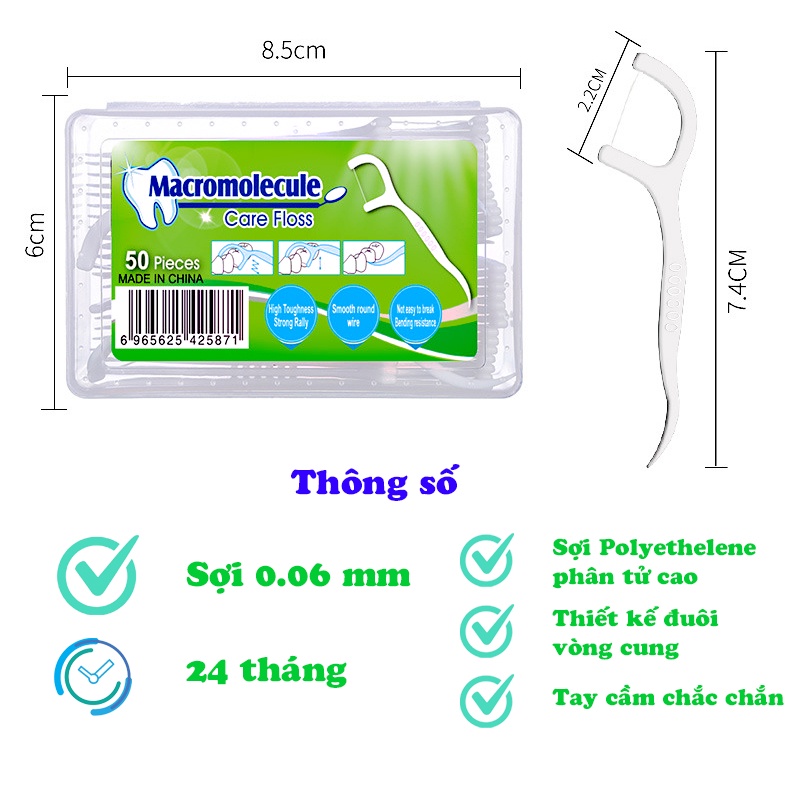 Tăm chỉ nha khoa hộp 50 chiếc tăm xỉa răng vệ sinh chăm sóc răng miệng Care Floss AH22