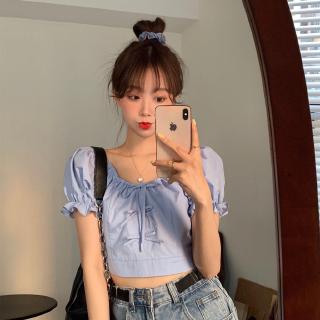 Áo Croptop Tay Phồng Xinh Xắn Theo Phong Cách Retro Dành Cho Nữ