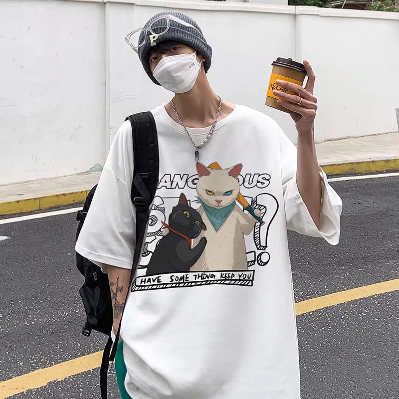 Áo Thun Dáng Rộng In Họa Tiết Hoạt Hình Phong Cách Hip Hop Nhật Bản Thời Trang Mùa Hè Cho Nam Cỡ M-5XL