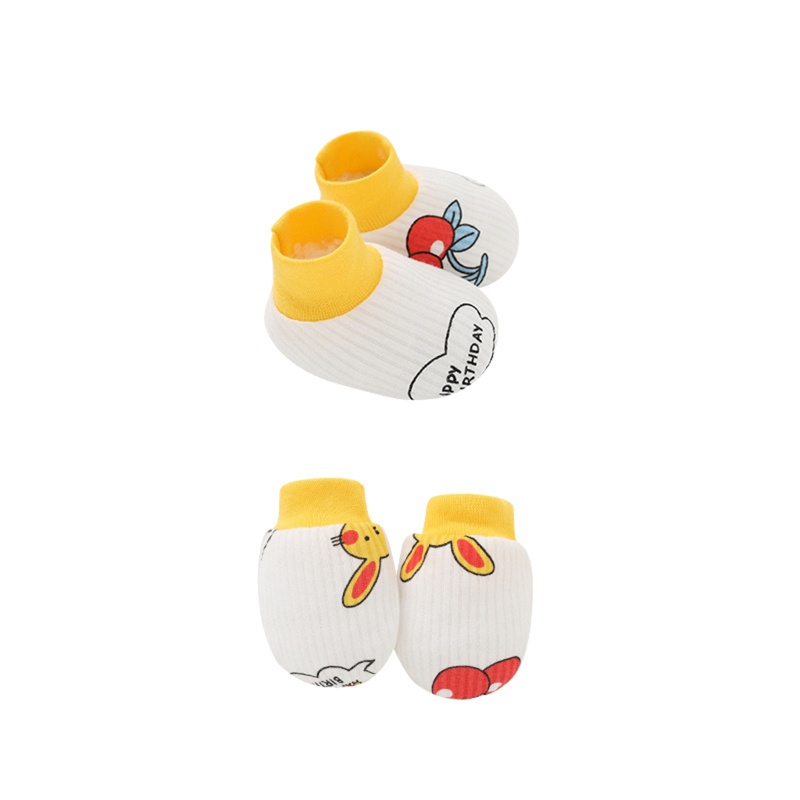 Bộ 2 Đôi Găng Tay + Vớ Cotton Mềm Mại Bảo Vệ Mặt Chống Trầy Xước Cho Bé Sơ Sinh