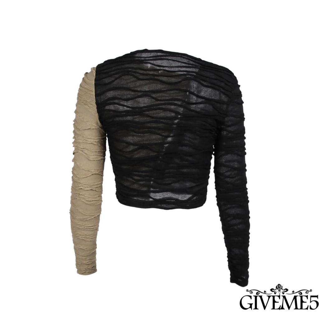 Áo lửng tay dài màu tương phản xếp nếp sành điệu cho nữ