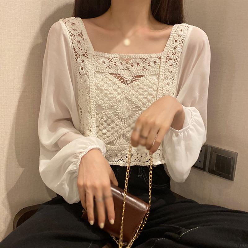 Áo Kiểu Nữ Dài Tay Cổ Vuông Thời Trang Hàn