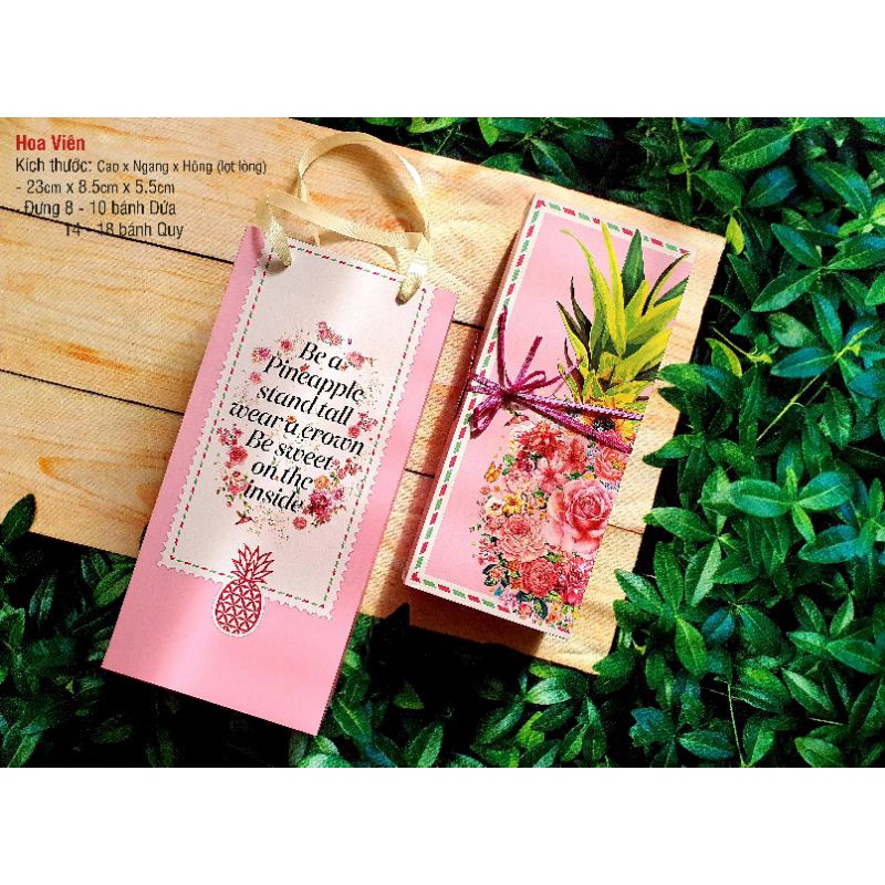 Set 10 bộ hộp TẾT bánh dứa, bánh kẹo MÀU HỒNG HOA VIÊN