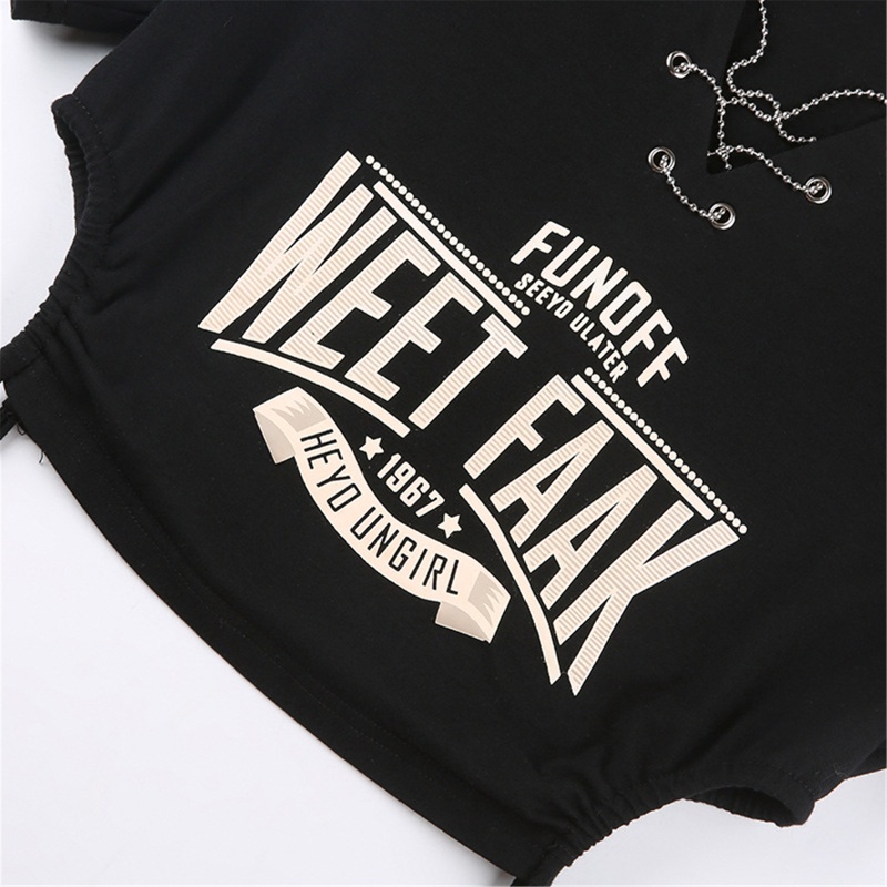 Áo Thun Croptop Tay Ngắn Cổ Tròn Cột Dây In Chữ Phong Cách Cổ Điển Thời Trang Mùa Hè Cho Nữ