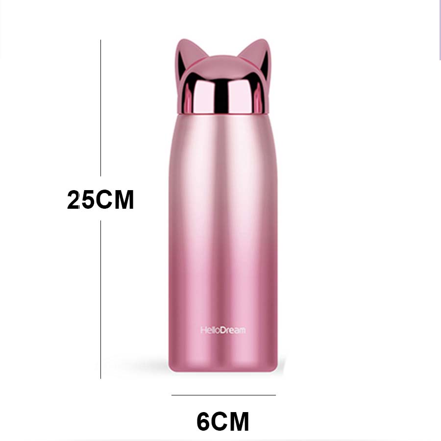 Bình Giữ Nhiệt Cao Cấp, Bình Đựng Nước Thiết Kế Tai Mèo Sang Trọng,  INOX Không Gỉ, Dung Tích 300ml  J-2209