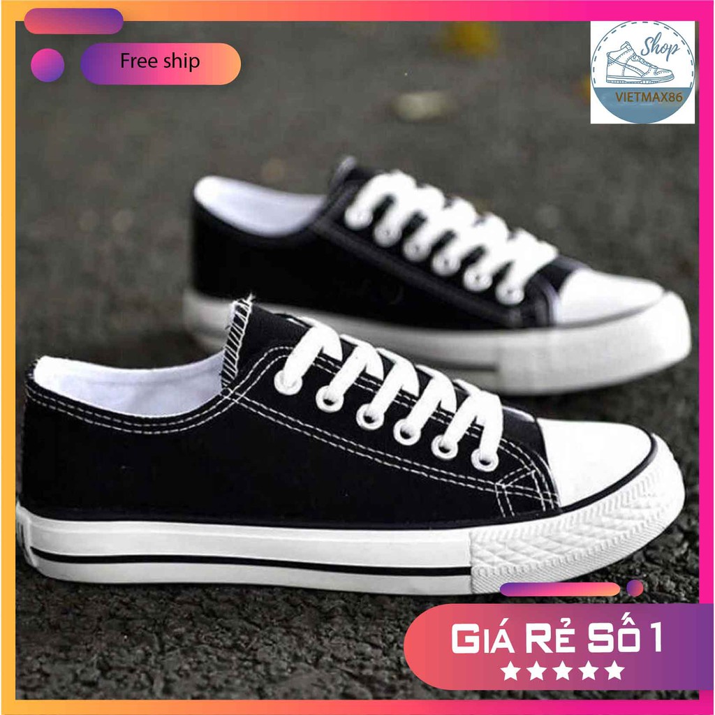 Giày thể thao sneaker cv classic đen cổ thấp full box, giày thể thao bata học sinh vải canvas đế bằng / vietmax86