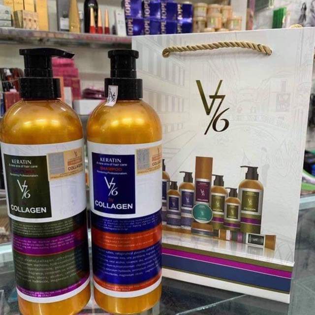 Cặp Dầu Gội Xả KARATIN V76 COLLAGEN Phục Hồi Hư Tổn Chống Tụng Tóc và Kích Thích Móc Tóc 800ml