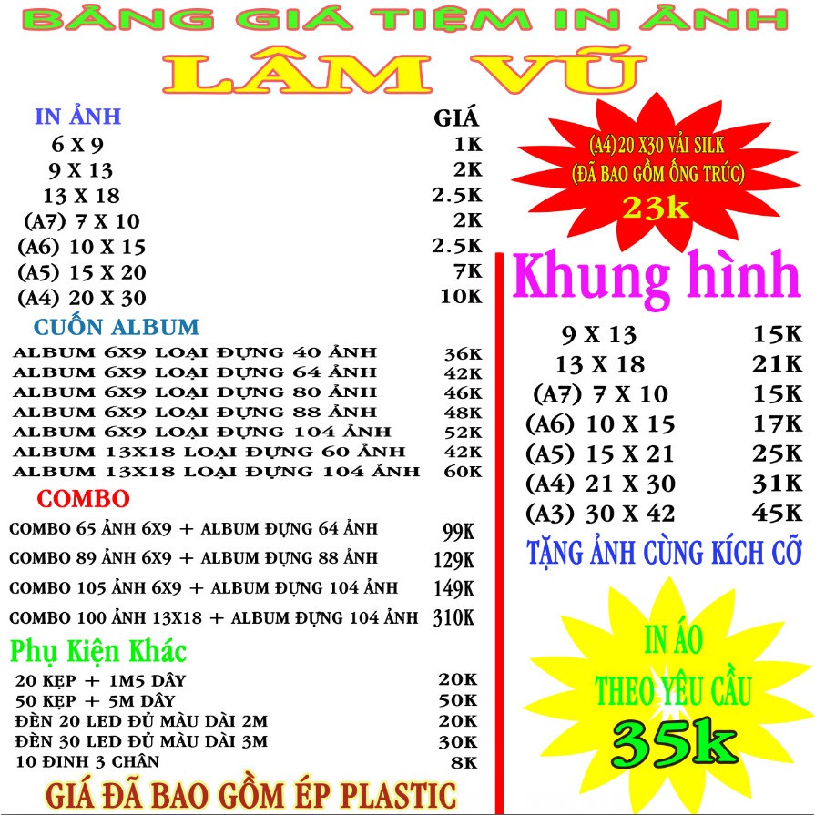 In BÓNG 13x18cm Giá chỉ 2.5k/tấm (ĐÃ ÉP PLASTIC)