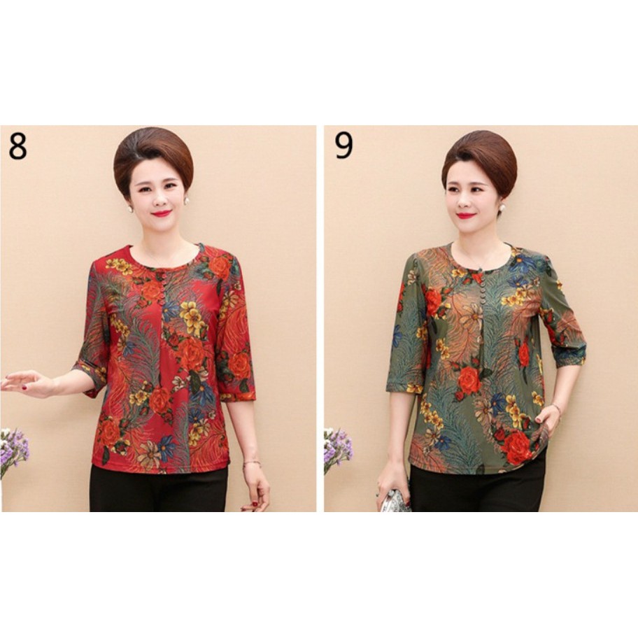 Áo thun họa tiết hoa cho mẹ trung tuổi U50