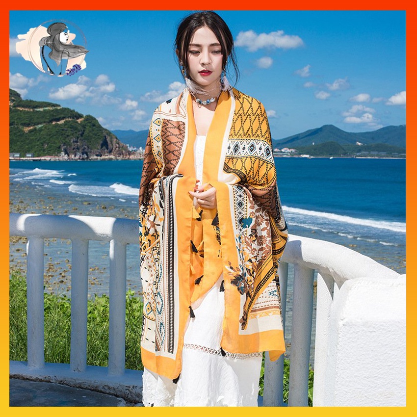 Khăn choàng boho đi biển họa tiết thổ cẩm dày đẹp nhiều họa tiết phù hợp che nắng chụp hình Claura Beauty