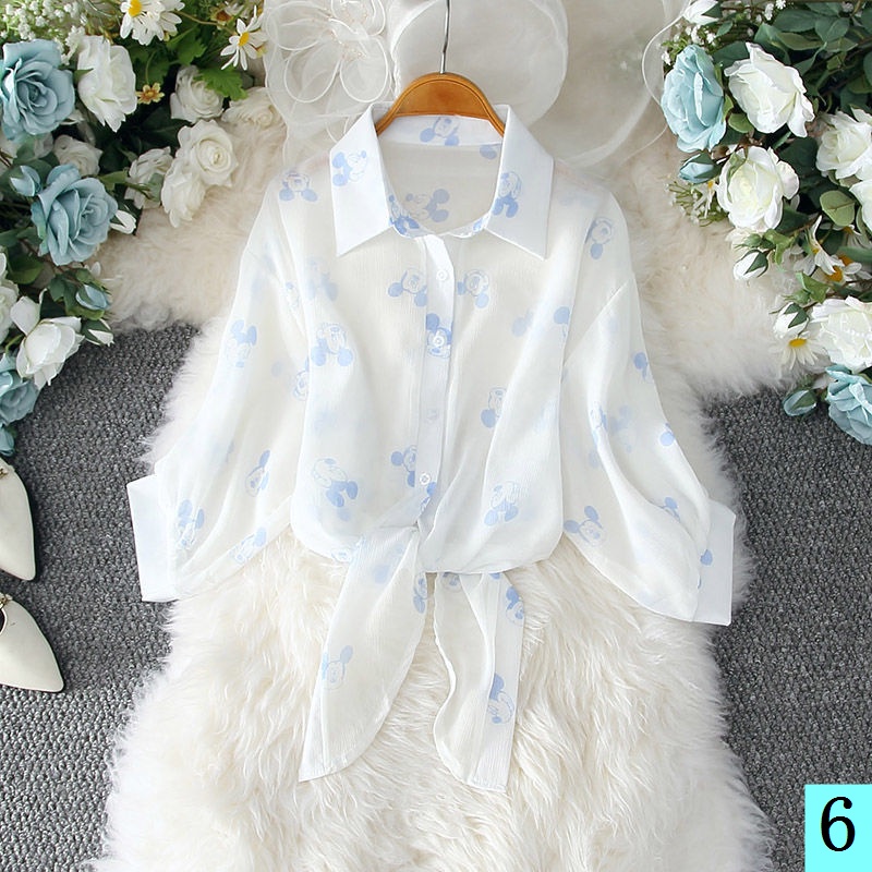 Áo Khoác Voan Mỏng Dáng Rộng In Họa Tiết Xinh Xắn Thời Trang Mùa Hè Cho Nữ