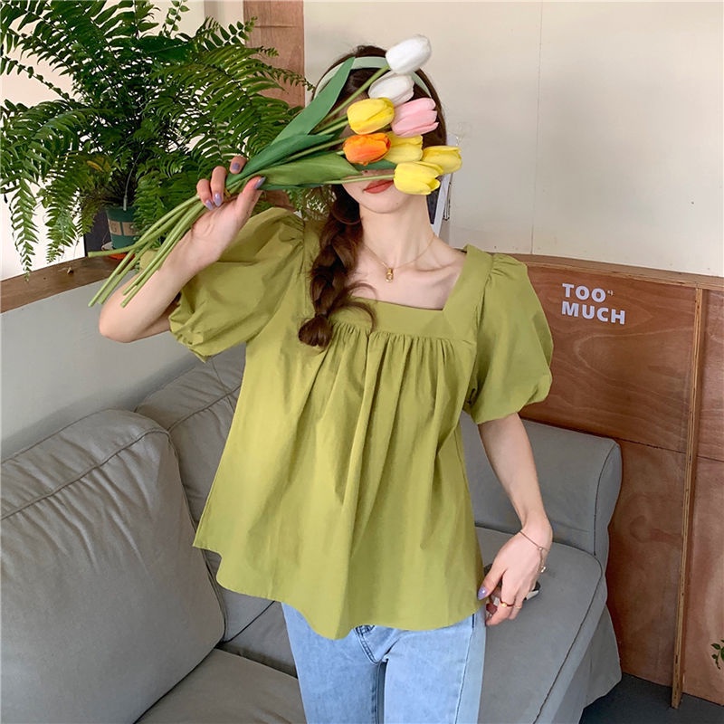 Áo Kiểu Tay Phồng Cổ Vuông Thiết Kế Mới Thời Trang Mùa Hè Dành Cho Nữ