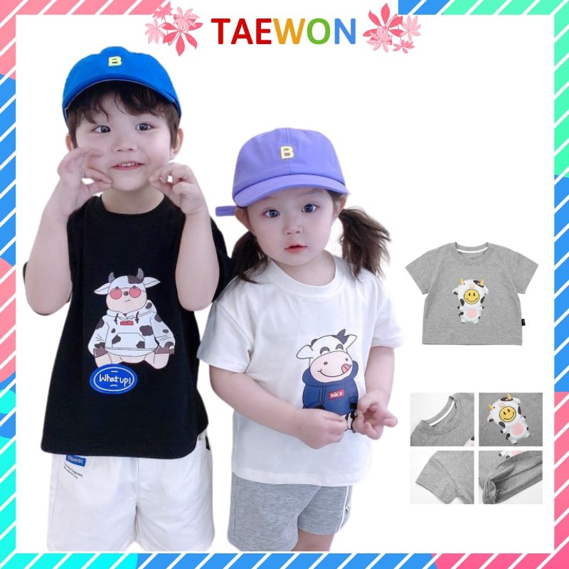 Áo thun bé trai Hàn Quốc chất cotton , Áo phông cộc tay bé gái xuất dư từ 1 đến 5 tuổi Taewon Kids AT06