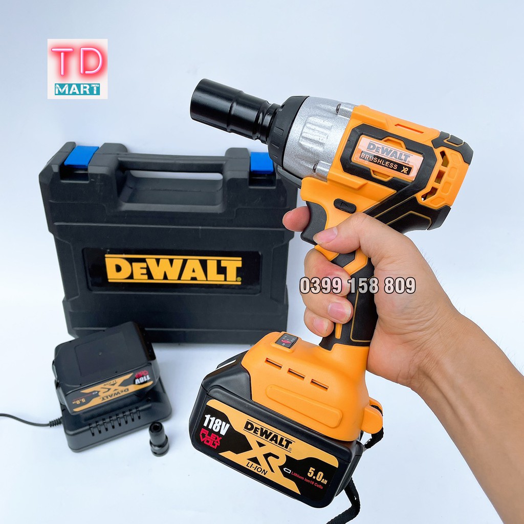 Máy Siết Bulong Dewalt 118V Không Chổi Than - Hàng Loại 1 có 3 đèn led