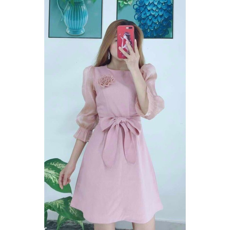 Đầm xòe tay phối voan