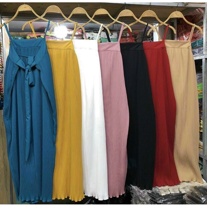 [ 7 màu ] Đầm hai dây xếp li cột lưng, chất đẹp | BigBuy360 - bigbuy360.vn