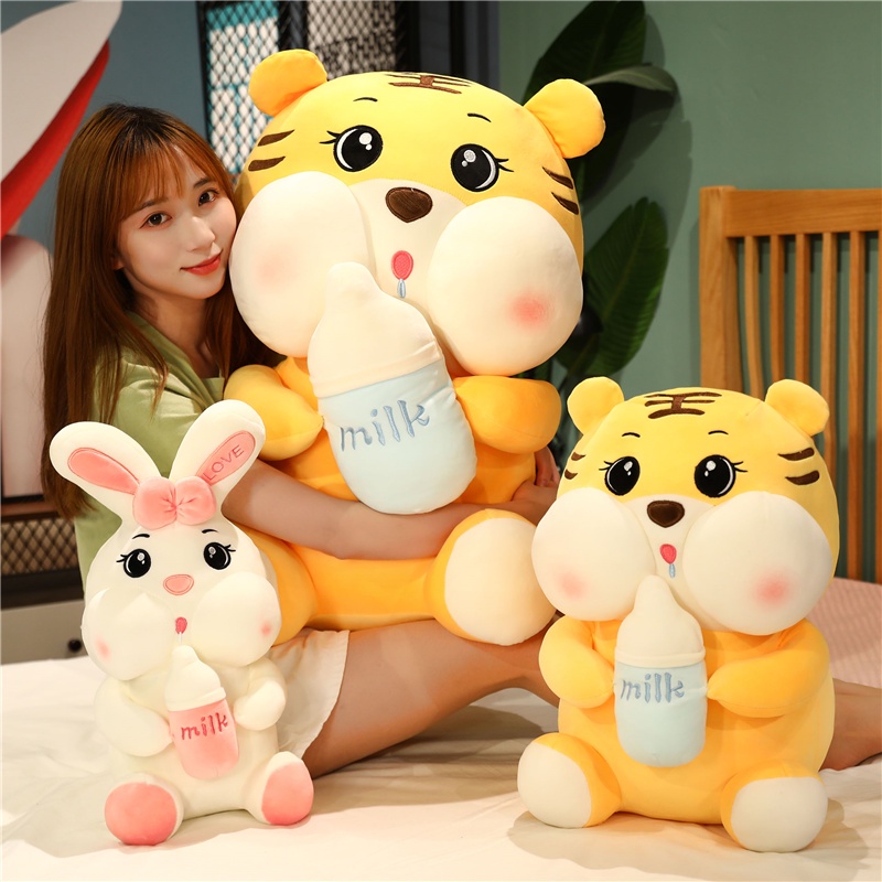 ❤90CM Milk Bottle Rabbit Plush Toy Down Cotton Stuffed Doll Birthday Gift Bed Large Sleep Pillow Bed Decoration Doll Child Gift