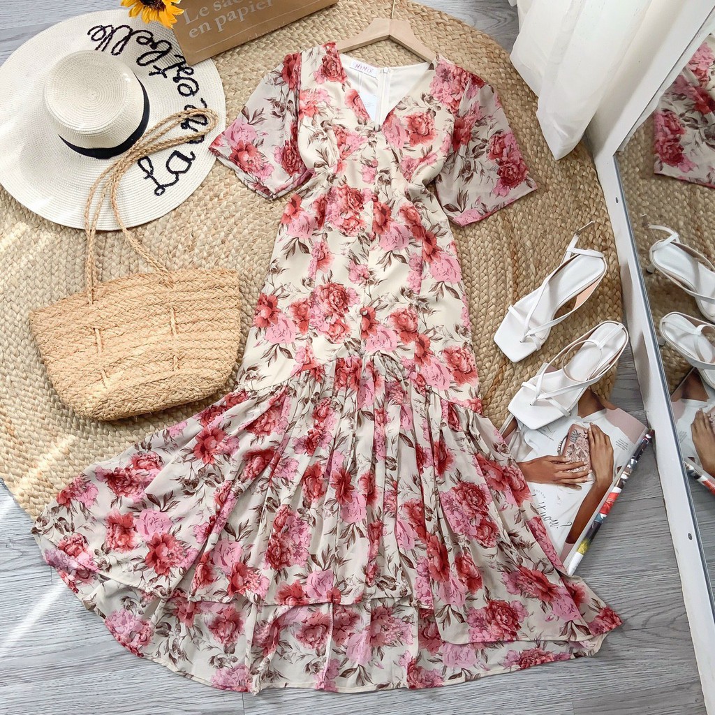 Đầm hoa đuôi cá nút bọc | BigBuy360 - bigbuy360.vn