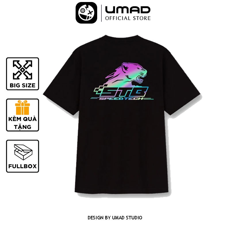 Áo thun nam UMAD racing boy STB V.1 phản quang 7 màu cổ tròn tay ngắn màu đen có big size 100kg mẫu Biker xe độ, xe đua