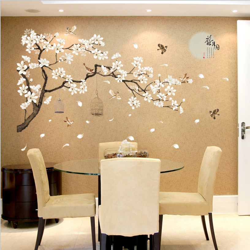 Decal dán tường Cành hoa mai trắng TO NHẤT