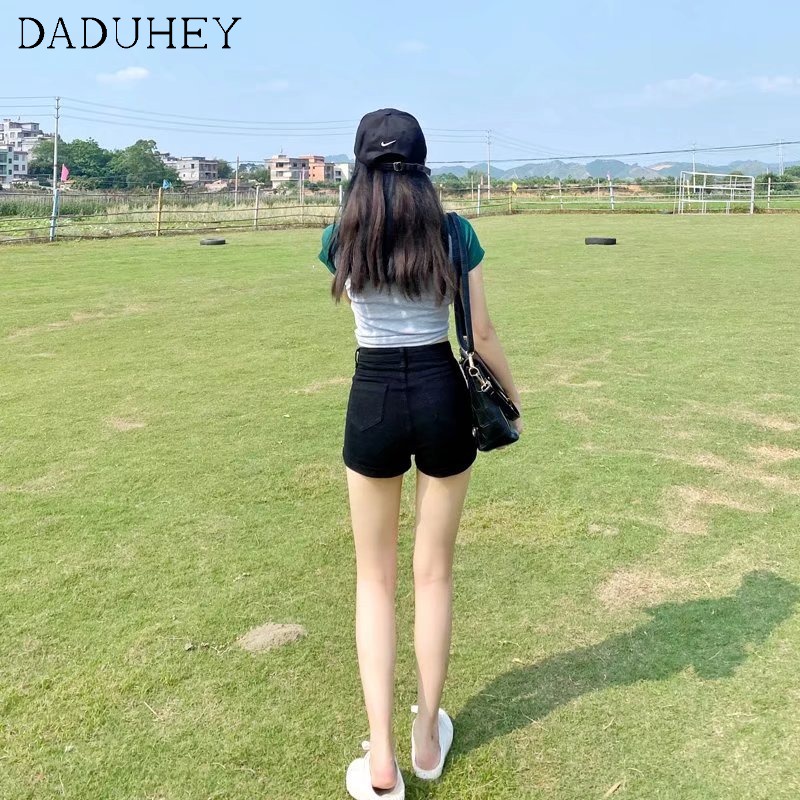 Daduhey Quần short jean lưng cao dáng ôm thời trang mùa hè 2022 quyến rũ phong cách Hàn Quốc dành cho nữ