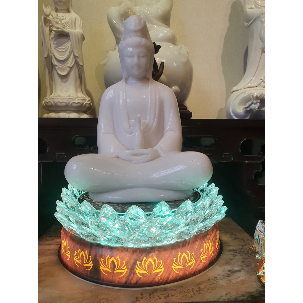 Đài hoa sen cao cấp mặt nhựa, cánh pha lê, đèn Led