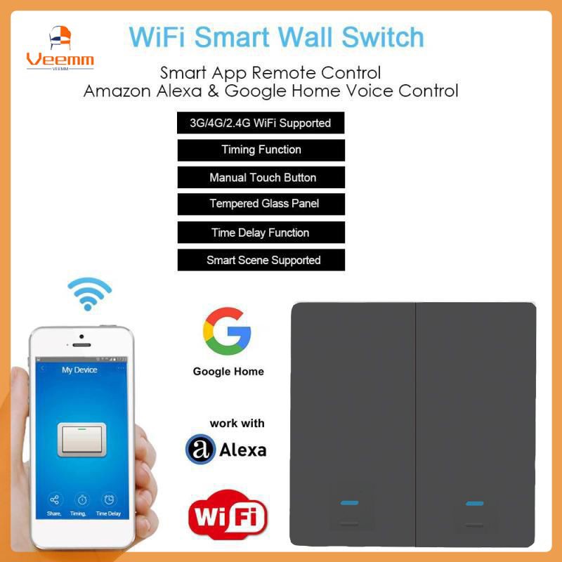 【Fast Delivery】 1/2/3 gang TUYA WiFi Smart Touch Switch  90-250V Home Wall Button for Alexa and Google Home Assistant EU &amp; UK Standard 【Veemm】