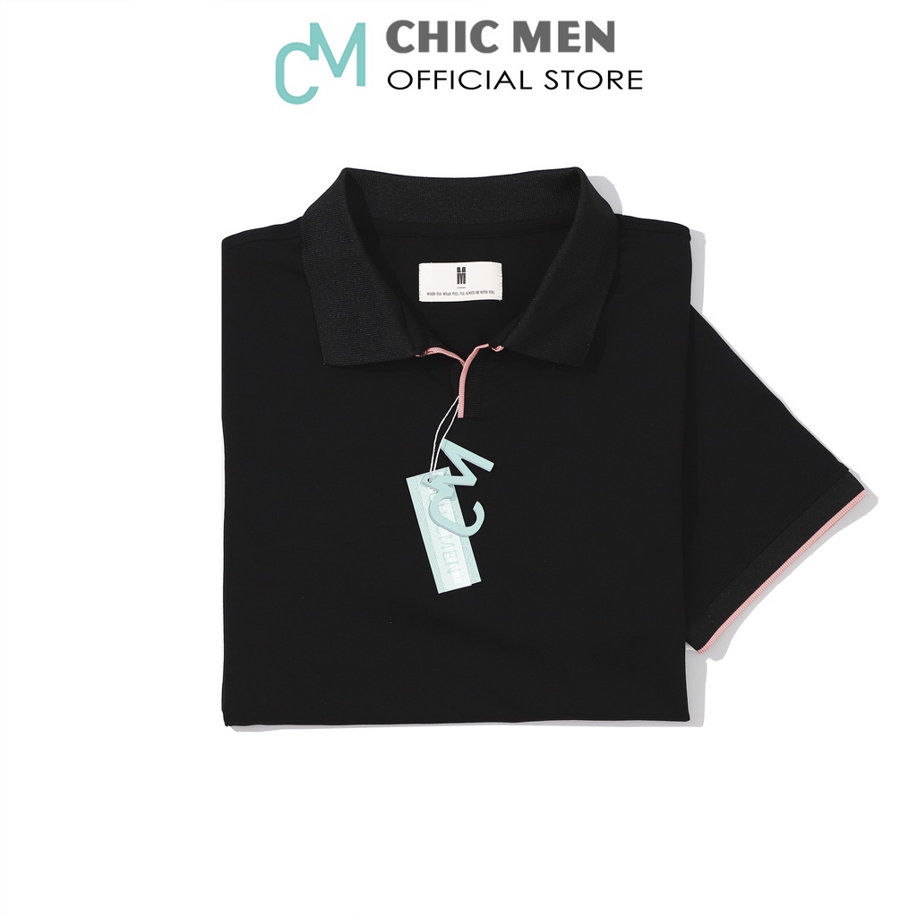 Áo POLO nam cổ chữ V Bo Hồng, vải cá sấu CVC, form regular, lịch lãm, màu Đen - CHICMEN | BigBuy360 - bigbuy360.vn