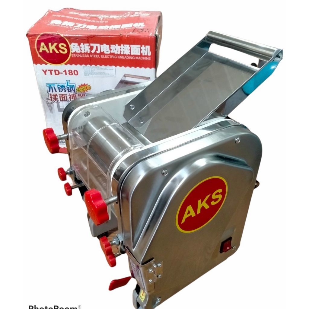 Máy Cán Bột Cắt Sợi Làm Mì Tươi Chạy Điện AKS 180 Inox Toàn Bộ Trục Cán 18cm Lô Cắt Sợi Tròn,Sợi Dẹt Bảo Hành 12 Tháng