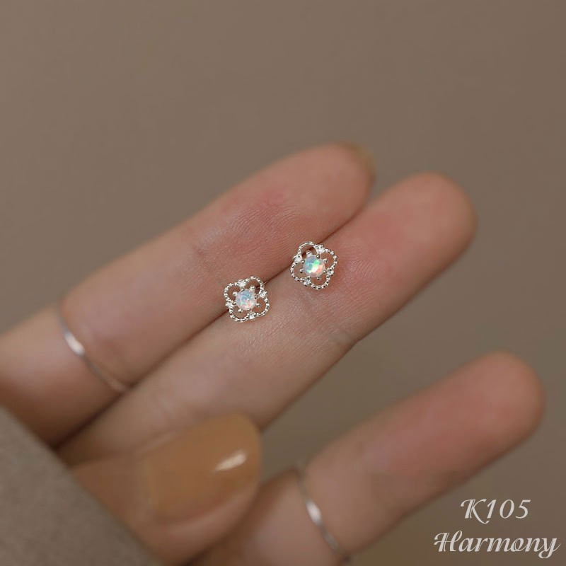 Khuyên tai tròn nữ bạc hình hoa 4 cánh đính đá nhiều màu Rosa | HARMONY ACCESSORIES K105