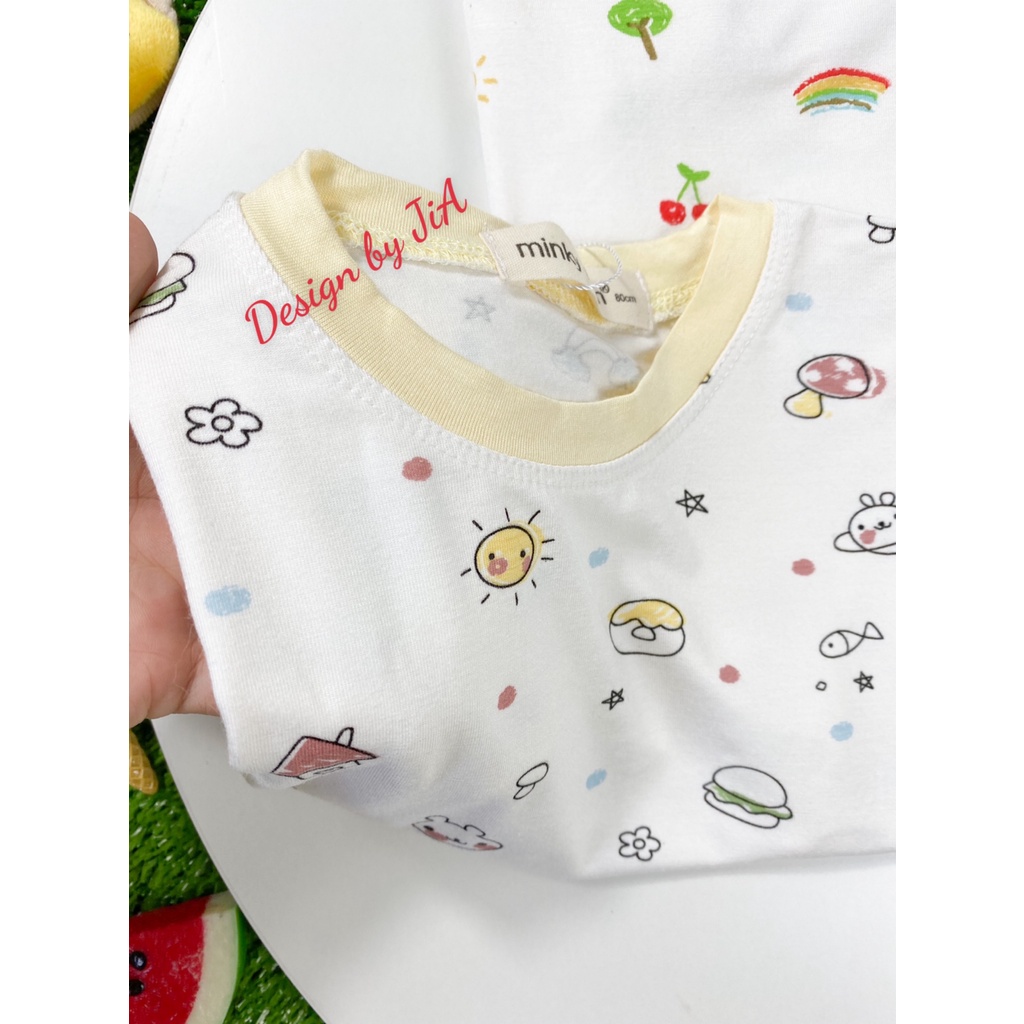 Bộ Tay Ngắn Quần Dài THUN LẠNH MINKY MOM In Thân Trắng Quần Trơn Cho Bé TN-IN48