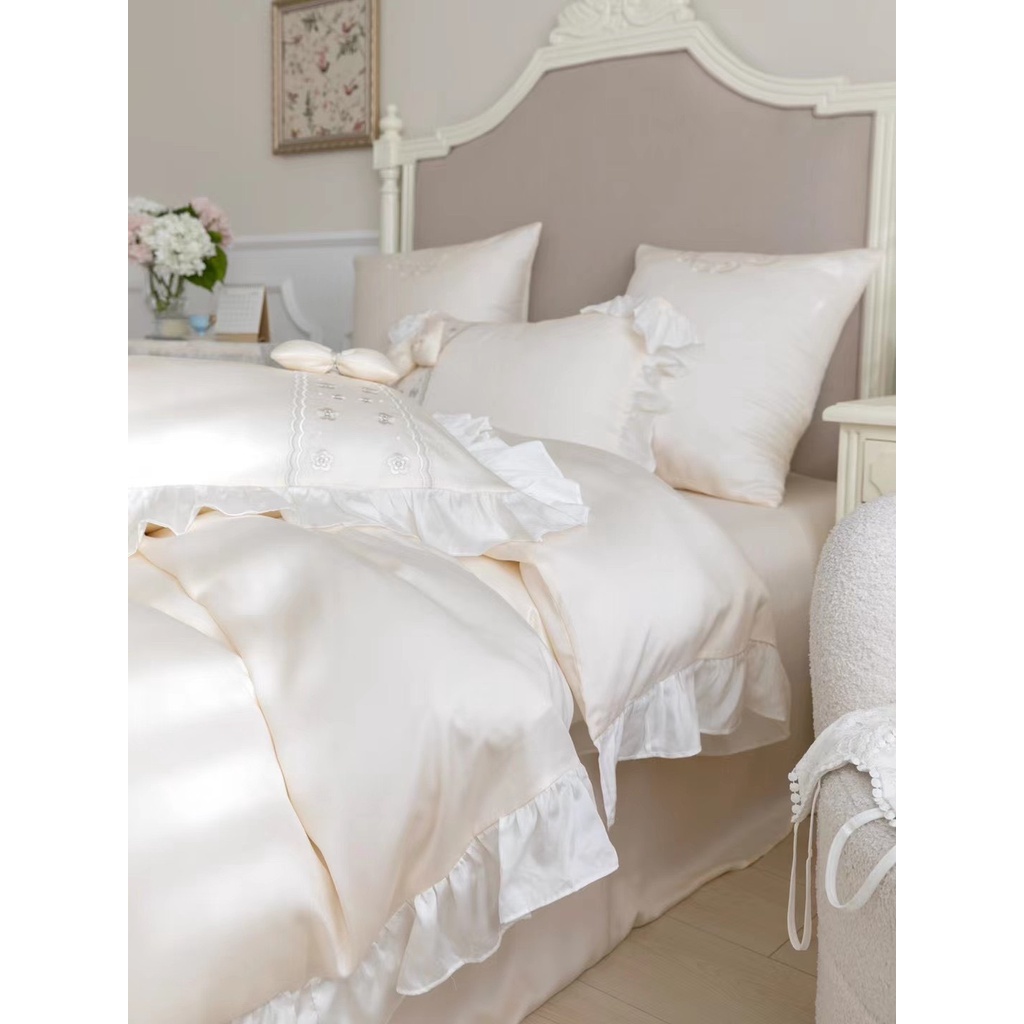 Bộ chăn ga gối Tencel 100s Công chúa - Set 5 món Cao Cấp