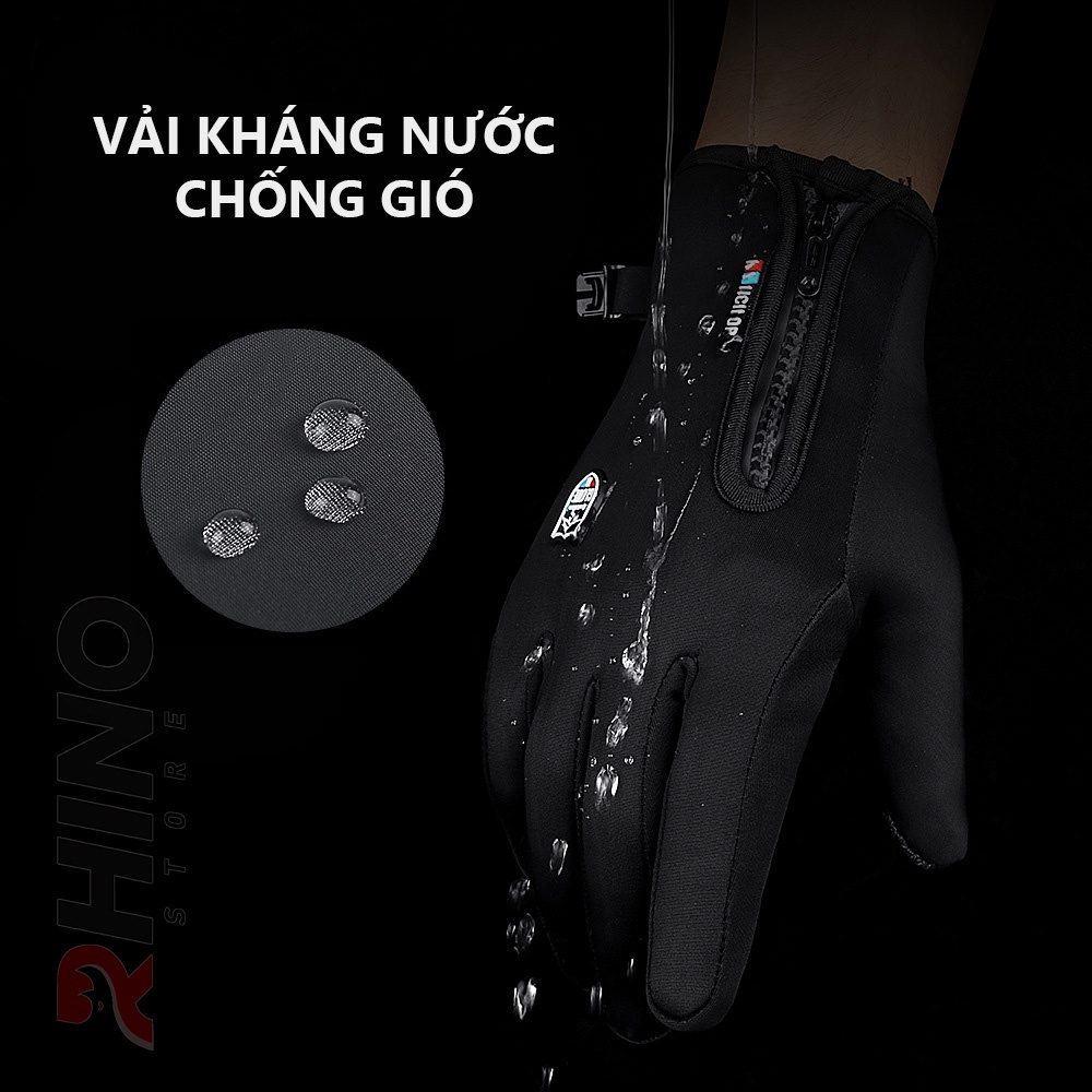 Găng tay giữ ấm mùa đông chống gió, kháng nước mưa Rhino G901 chống trượt đi xe máy, xe đạp lót nỉ