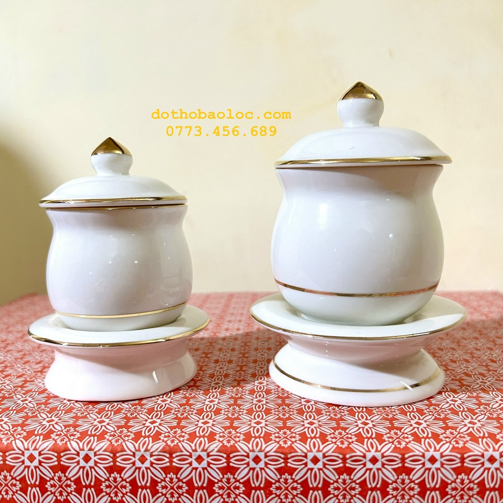 Hủ đựng muối gạo họa tiết đá hoa cương trắng viền vàng 2 cỡ ( 10 x 7.5 , 11 x 9 )